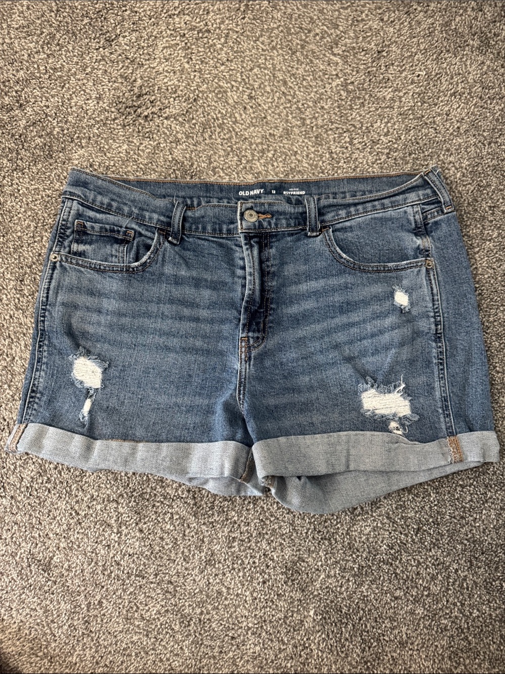 Old Navy Medium Blue Distressed Rolled-Hem Jean Shorts